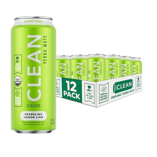 CLEAN Cause Low Calorie Lemon Lime Yerba Mate Tea Sparkling, USDA Organic Energy Drink Alternative,...