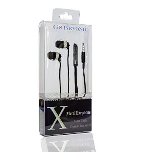 Nylon Braided Go Beyond (TM) Wired Stereo Metal Earphone Earbud 3.5mm Universal Headset in Nylon fabric cable. Premium Quality and Durable (Black)