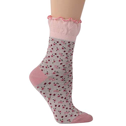 Image of KitNSox Funcat Women's Lace Ruffle Frilly Colorful Floral Cotton Casual Novelty Ankle Socks 4 /5 /6 Pairs