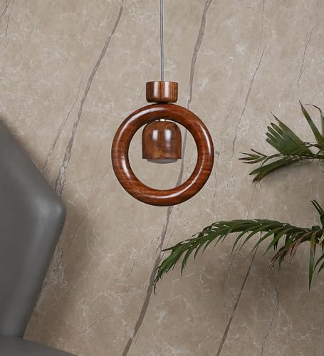 Green House Handmade Sheesham Wood Hanging Pendant Ceiling Jhumar | Diwali Decor Chandelier | 9W Warm White LED | Unique Ring Design | Living Room, Bedroom, Dining, Hall, Office | Aesthetic Luxury 5
