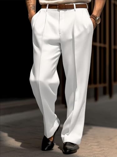 Men’s Dress Pants Straight Leg Pleat-Front Casual Suit Pants Plain Comfort Work Office Business Lounge Trouser Long2