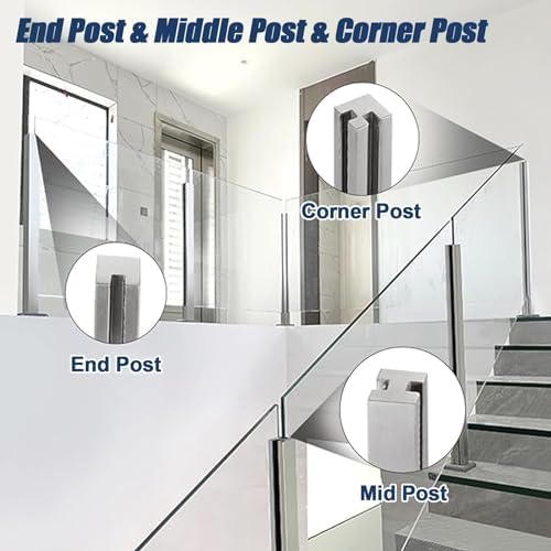 26" to 45" Adjustable High Glass Balcony Railing Kit, Heavy Duty Stainless Steel Pool Fence Post Clamp for Deck, Garden, and Poolside Safety - Silver Finish