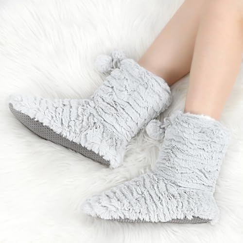 Image of Keyela Womens Non-Slip Sole Slipper Socks, Fluffy Winter House Booties