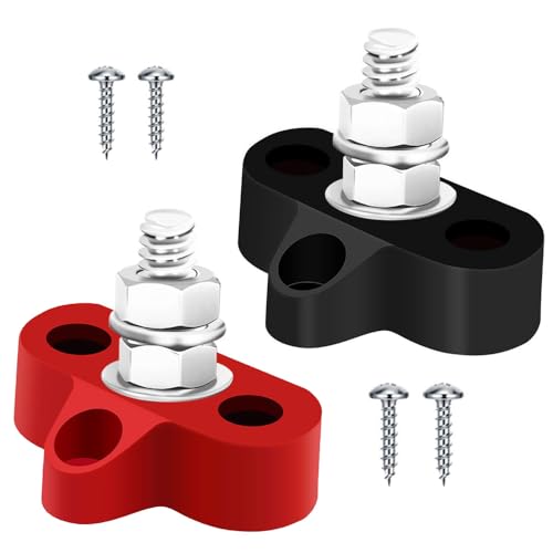 Gebildet M10(3/8) Barra Collettrice 12V-24V 250A,Morsettiera di Distribuzione Dell'alimentazione con Perni M10 singoli,2pezzi(Rosso e nero)Barra Collettrice Positiva Negativa Batteria per Auto Marine