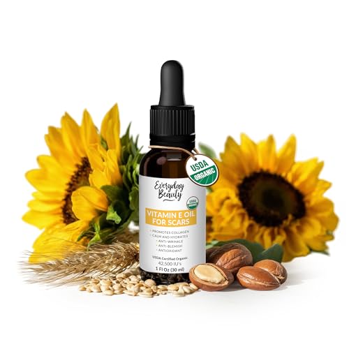 Organic Vitamin E Oil for Scars - All Natural & Vegan Skin Moisturizer 1oz - Light and Unscented Great for Scars After Surgery - Reduce Wrinkles, Anti Aging, Lighten Dark Spots - Face, Skin & All Over