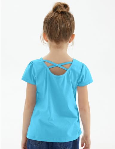Image of Noomelfish Girls Criss Cross Back T-Shirts Short Puff Sleeve Tee Tops (5-12 Years)