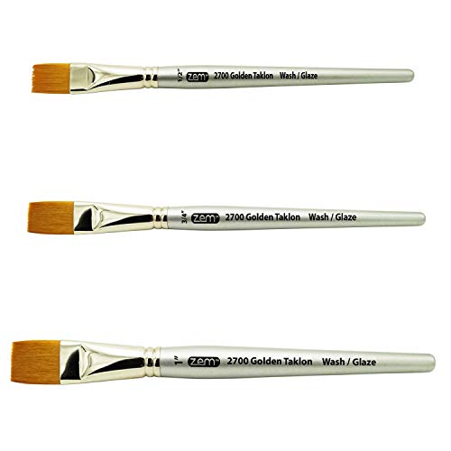Zem Brush Golden Taklon Wash Brush Set Sizes 1/2", 3/4", 1" #TOP1
