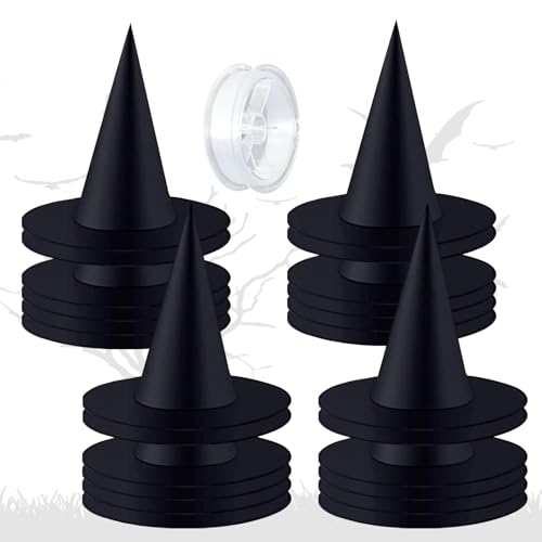Halatool 24Pack Halloween Witch Hat Black Witch Hats for Halloween Costume Party Large Hanging Witches Hat for Yard Decoration