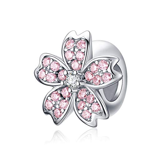 Bracelet en Argent Sterling 925 et son Charm Fleur de Cerisier Rose de Qualité Joaillerie