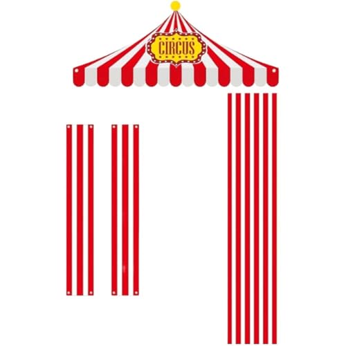4 peças de decorações para festa de circo, decoração para entrada de festa de carnaval, conjunto de decoração de tenda de circo, faixa de riscas vermelhas e brancas de Halloween para festa de