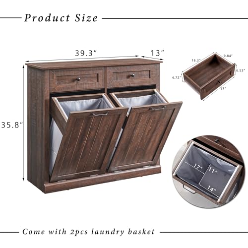 Image of IFGET Double Tilt Out Trash Cabinet, Wood Trash Can Cabinet, Brown