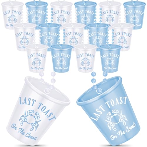 Landical 15 Pcs Last Toast on the Coast Bachelorette Cups White and Blue Shot Glass on Beaded Necklaces Plastic Coastal Adults Beach Wedding Party Favor Supplies