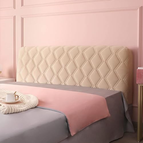 EFELIM Velvet Bed Headboard Cover Full Queen Cal King Size, Quilted Headboard Slipcover Soft Headboard Padding Dustproof Protector Cover (Camel,King:200cm(79"))