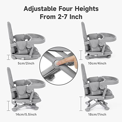 Image of YOLEO Baby High Chair Booster Seat for Dining Table, Foldable High Chairs with Adjustable Heights, Travel Booster Seat with Removable Tray