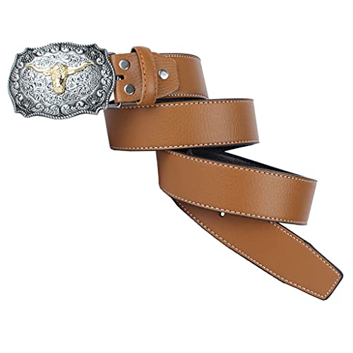 Colcolo Cinto de Couro Cowboy Rodeo Bull Head Fivela Masculina Jeans Acessórios de Roupas - Castanho