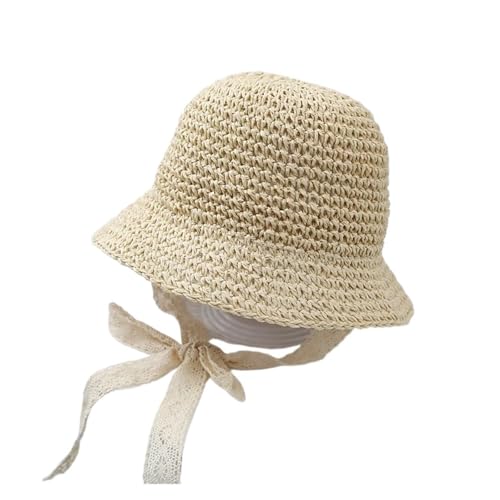 Gorro de paja tejido a mano para niños con lazo de encaje estilo Panamá