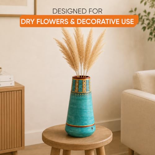 Image of Aakriti Art Creations Turquoise Blue Conical Vase | Modern Art Terracotta Flower Vase | Matte Finish Decorative Vase for Living Room, Table & Floor Decor