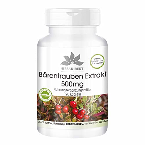 Bärentrauben Extrakt 500mg - 120 Kapseln Uva Ursi - standardisiert auf 20% Arbutin - Hochdosiert - Vegan Cover