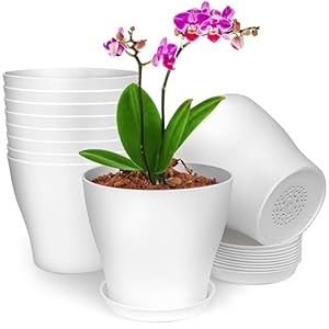 BELLE VOUS 10 Stück 13,5 cm Weiße Kunststoff Blumentopf mit Untersetzer – Großer Blumentopf mit Drainagelöchern – Blumentöpfe für Zimmerpflanzen & Balkon Sukkulenten Kaktus