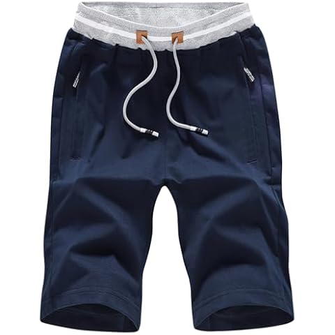 FoxQ Men's Shorts Sweat Casual Comfortable, Stylish with Secure Zipper Pockets Elastic Waist Drawstring Navy Blue Cover