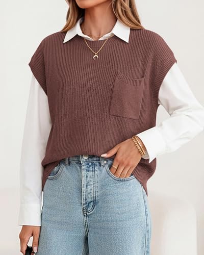 Image of KIRUNDO Summer Fall Short Sleeve Sweater for Women 2026 Casual Sweater Vest Cotton Knit Pullover Tank Tops Fashion Clothing