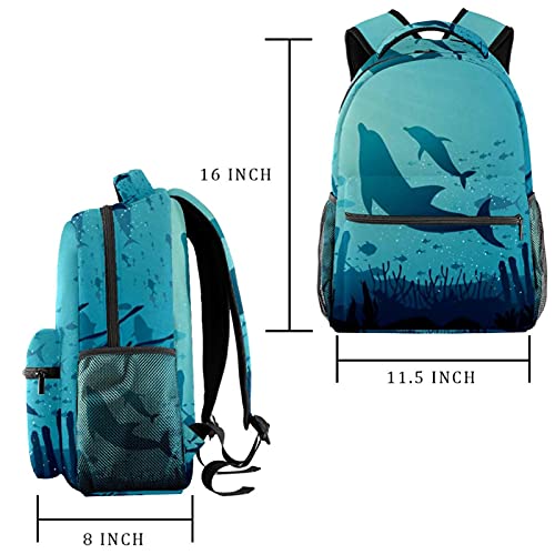 Sac à dos décontracté motif dauphines imprimé océan coloré - 2