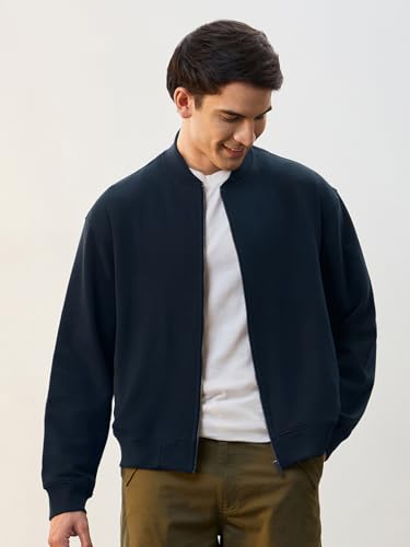 Image of Nobero Men's Premium Fleece Bomber Jacket | 280 GSM Fabric | Regular Fit Zip-Up Outerwear | Shirt Collar | Ribbed Cuffs & Hem | Casual Winter Layering Jacket