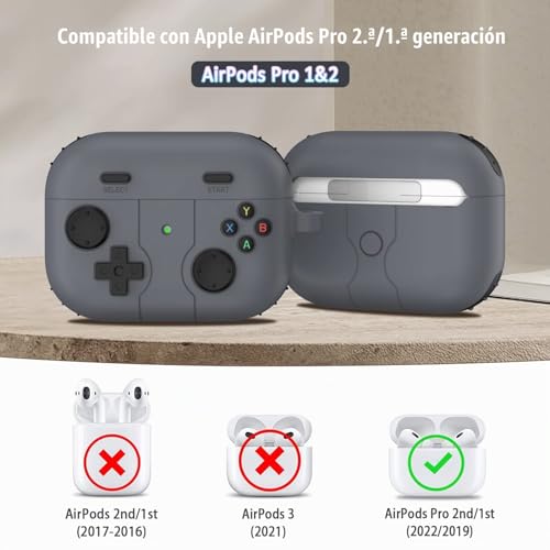 Miniatura 7 de R-Fun Airpods Pro 2da Generación Estuche Con Kit Limpiador, Clásico Estuche De Diseño De Consola De Juego De Mano De Silicona Suave Skin Protector Para Apple Airpods Pro 2 Estuche -Gris
