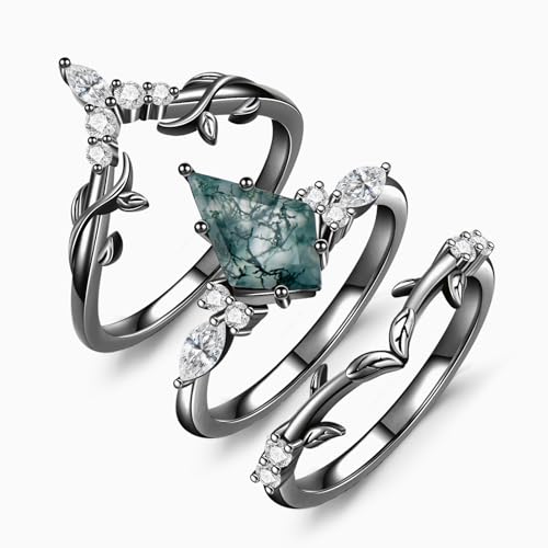 Natural Moss Agate Rings for Women Personalized Sterling Silver/10K/14K/18K Gold Moss Agate Ring for Women Wife Size 4-152