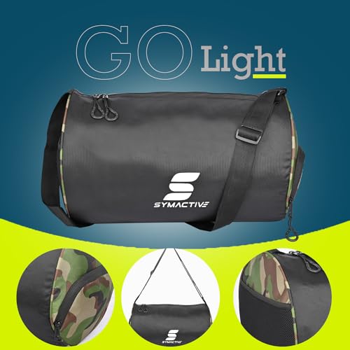 Image of Amazon Brand - Symactive Sports Gym Bag Workout Fitness Tote Polyester Lightweight Men & Women Backpack for Sports Swimming Boxing Athletic Crossfit Exercise Yoga Fitness - Black and Miltery