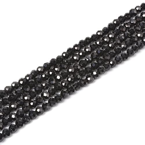 Natural Black Spinel 4mm Faceted Round Beads Loose Beads 16 Inch for Jewelry Making Beads