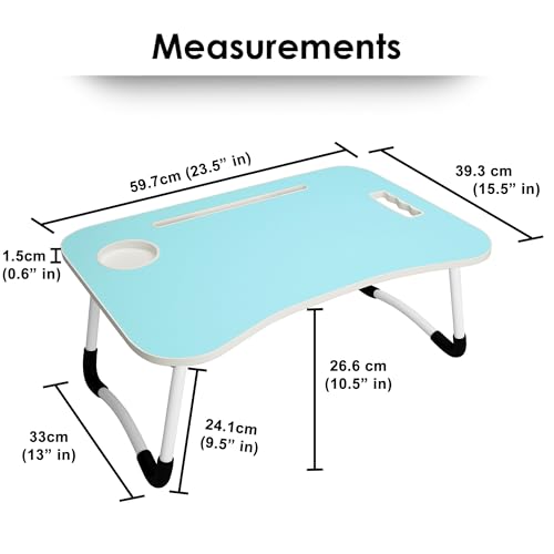 Image of Laptop Table with Dock Stand Wood Smart Standard Multi-Purpose Solid /Study Table /Bed Table /Foldable and Portable /Ergonomic & Rounded Edges /Non-Slip Legs /Engineered (Blue)