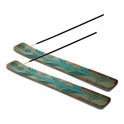Wooden Incense Stick Holder - Handmade Incense Stick burner painted by Artisans - Ideal for Aromatherapy, Meditation, Yoga - Ornamental piece for Home, Office Decor - Pack of 2 (Green) Cover