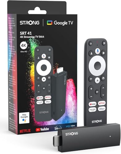 STRONG - Streaming Box Android TV 4K UHD - SRT41 - Google TV HDMI Key - Chromecast Built-in - Compatible con la Asistencia Vocal Google - Dolby Atmos - Fácil de Instalar - Formato Stick - Negro