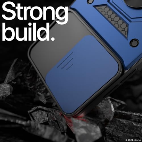 Image of Outlouders Back Cover for Samsung Galaxy M35 5G | D10 Tough Armor 360 Protection Case with Sliding Camera Shield & Ring Holder Stand Bumper Case (Blue)