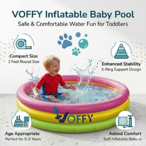 Image of Baby Swimming Pool 2 Feet 3-Ring Round Kiddie Pool for Toddlers 0-3 Years, Soft Inflatable Bottom Bath Tub, Portable PVC Water Pool for Indoor Home, Balcony, Garden & Outdoor Summer Play