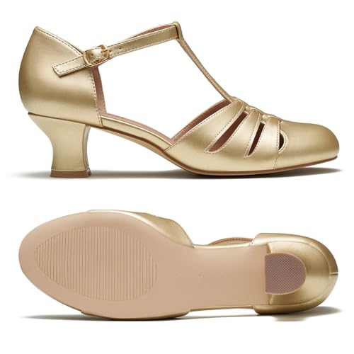 YESSA 1920s Shoes for Women,T-Strap Character Shoes,2" Dance Shoes for Ballroom Latin Salsa Folklorico Tango Swing Wedding Gatsby Shoe3