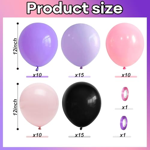 Image of Pink Purple Black Balloons, 60pcs 12 Inch Dusty Pink Purple and Black Party Balloons for Girls Birthday Bride Baby Shower Wedding Bachelorette Spooky Witch Themed Halloween Party Decorations Supplie