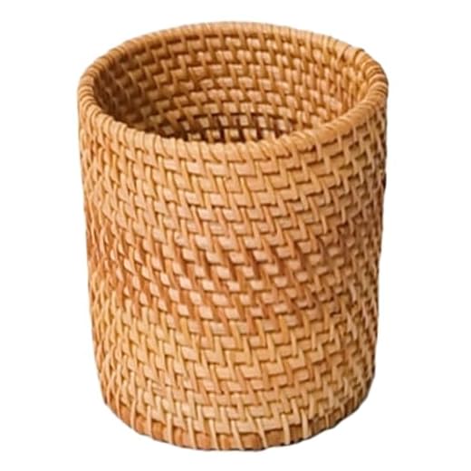 Suporte de lápis de mesa, suporte de pincéis de maquiagem de 7,4 x 9,9 cm, organizador de mesa de vime, caixa de vime, recipiente de caneta para utensílios de cozinha e escritório em casa, talheres