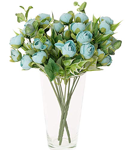 M/ Plantas Artificiales Decorativas Interior y Exterior 3 Ramos Azules de peonias de Tela Aspecto Natural para Decoraciones de Novia jarrones Colores cálidos Toque Realista