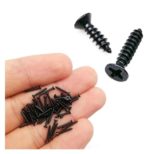 WEKONUMEX Clavos de ferretería, Tornillos autorroscantes for Madera de Cabeza avellanada Plana en Cruz de Acero Inoxidable 304 A2, tamaño Mini, M1-M4, 100 Unidades(Black Carbon Steel,4MM-M1.7)