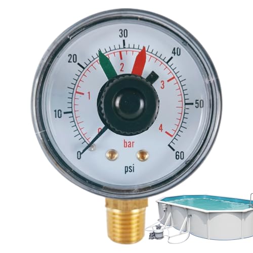 Poolfilterdruckanzeige, Pool -Druckmessgerät | 60 psi Druckvakuummesser - wasserdichtes Tester, Filteranzeige, Schwimmbad Aquari die klare Wartungshinweise über rot/grüne Reichweite zur Unterscheidung