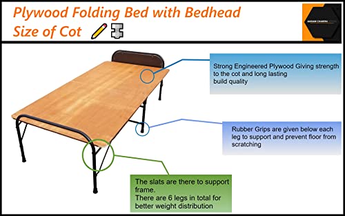 Image of Plywood Folding Bed Cot for Sleeping Space Saving Heavy Metal Frame| Portable | Multipurpose | Lightweight (Brown) (Round, 3X6 ft or 36X72 inch) Single