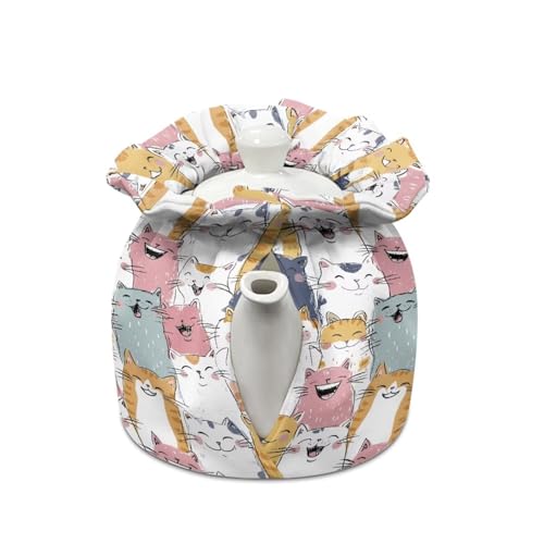 Image of Xoenoiee Cute Cartoon Cats Pattern Tea Cozy Tea Cosy for Teapots Keep Warm Teapot Cover Insulated Kettle Cover for Home Kitchen Table Decor