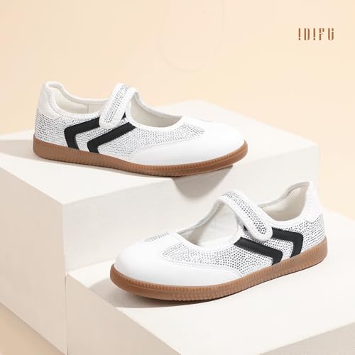 Image of IDIFU Mary Jane Sneakers for Women Retro Fashion Casual Ballet Flats | Lightweight Memory Foam Insole Non-Slip Hook and Loop Spring Tennis Walking Shoes