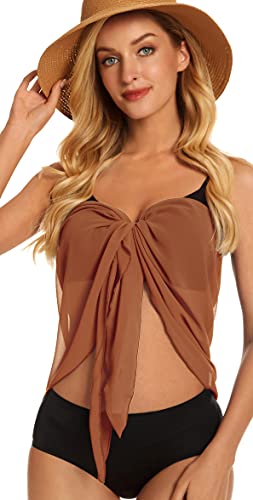 Image of Swimsuit Coverups for Women Sarong Beach Bikini Wrap Sheer Short Skirt Chiffon Scarf for Swimwear