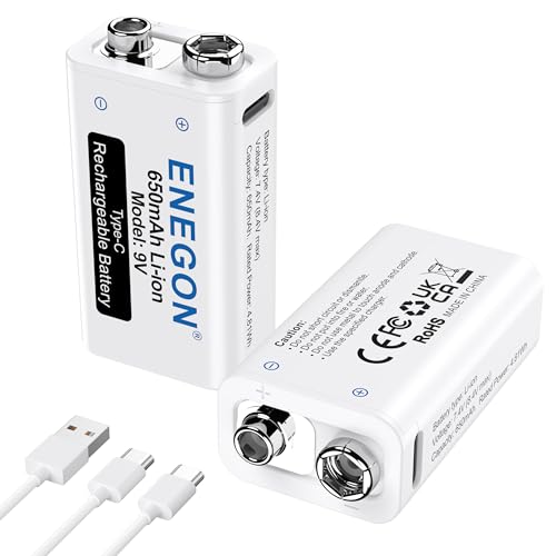 Amazon | ENEGON 9V 充電式 電池 2個＋2in1 Type-C 充電ケーブル,充電