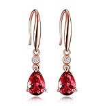 LAMGUL Pendientes en Forma de Gota de Agua con Piedras Preciosas Rojas y turmalina de Plata 925 para Mujer, joyería de Oro Rosa de 18 Quilates