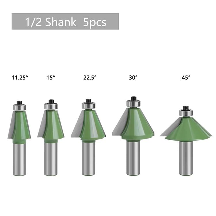 Frezy do formowania krawędzi z fazą, Frez do fazowania 12 mm 1/2 "chwyt 11,25-45 stopni frez maszyny drewna(5pcs 12.7 shank)