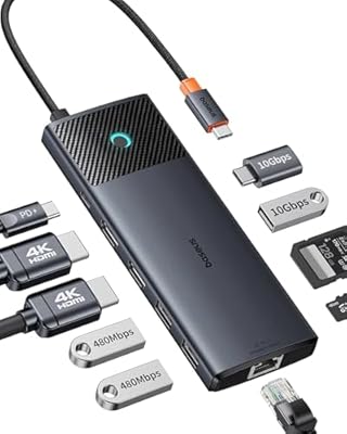 Baseus USB C Docking Station Dual Monitor  10 Gbps USB C Hub 10 en 1 con 2 HDMI Single 4K@120Hz  Dual 4K@60Hz 10G BPS  Gigabit Ethernet y PD 100W para iPhone 15/DELL/HP/Lenovo
